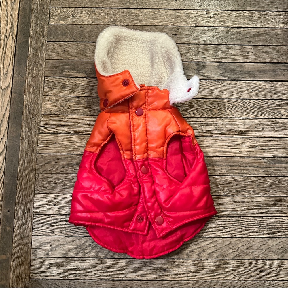 Old Navy Orange and Pink/Red Reversible Dog and Cat Puffer
